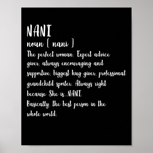 Poster Nani Définition Grand-mère Fête des mères Femmes (Devant)