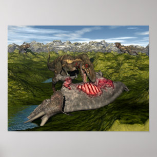 Poster Nanotyrannus mangeant des tricératops morts