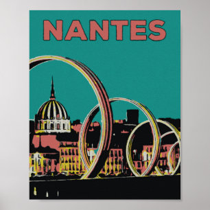 Poster Nantes France vue de la ville de nuit