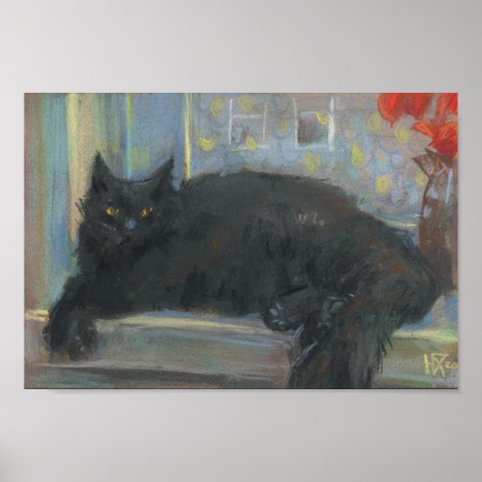 Poster Nap Interrompu, Peinture Impressionniste Chat Noir (Devant)