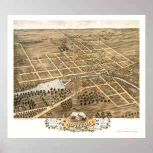 Poster Naperville, IL Carte panoramique - 1869