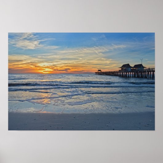 Poster Naples Beach, Florida, Pier at Sunset (Devant)