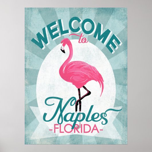 Poster Naples Florida Flamant rose rose - Vintage Retro T (Devant)