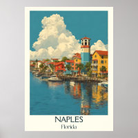 Naples Florida Vintage Coastal Town Travel Art