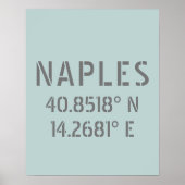 Poster Naples Italie Coordonnées Latitude et Longitude (Devant)