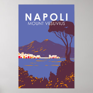 Poster Naples Mont Vésuve Voyage Art Rétro