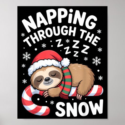 Poster Napng Through The Snow Funny Sloth Candy Cane Xmas (Devant)