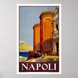 Poster Napoli Italy Castel Nuovo Vintage Travel
