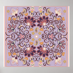 Poster Nappe à fleurs indiennes : belle motif pastel