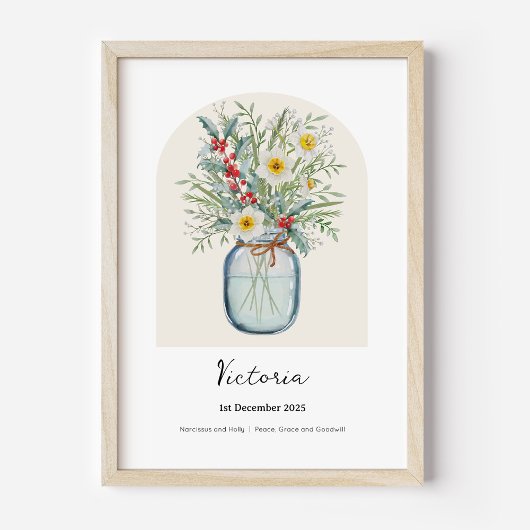 Poster Narcisse Houx Fleur de Naissance Décembre