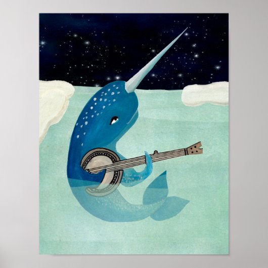 Poster Narwhal's Aquarelle - Narwhal jouant Banjo (Devant)