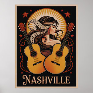 Poster Nashville Music Art - Retro Country Vibes