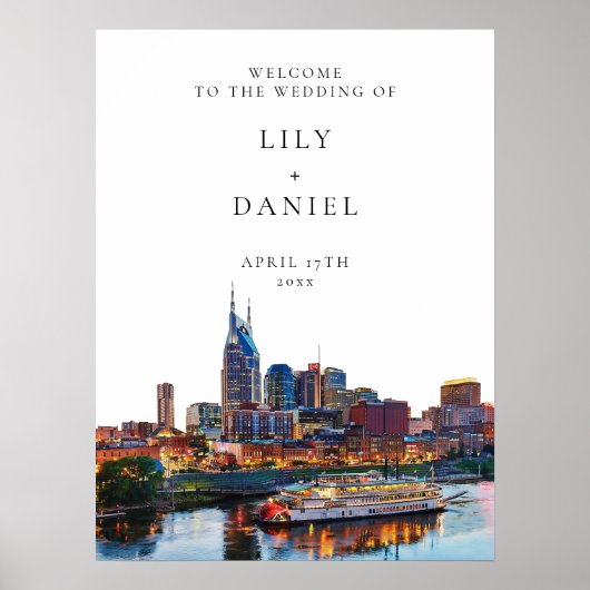 Poster Nashville Riverfront Wedding Welcome Sign (Devant)
