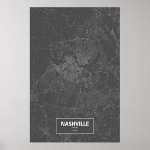 Poster Nashville, Tennessee (blanc sur le noir)