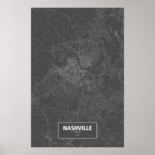 Poster Nashville, Tennessee (blanc sur noir) (Devant)