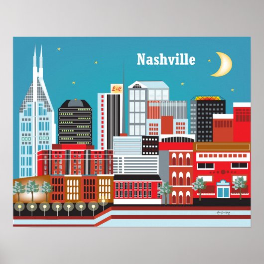 Poster Nashville, Tennessee - Illustration Skyline (Devant)