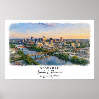 Poster Nashville Tennessee Poster, Watercolor, Custom