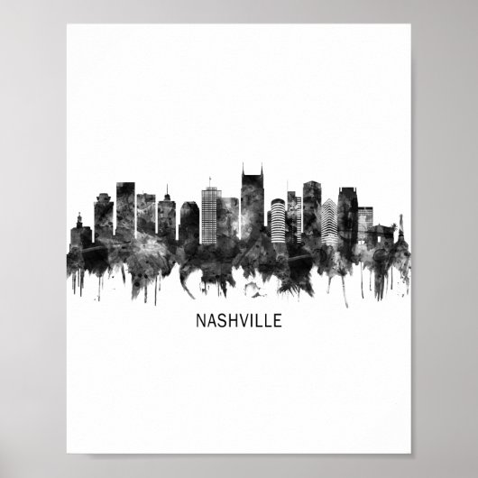 Poster Nashville Tennessee Skyline BW (Devant)