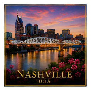 Poster Nashville Tennessee, ville de la musique et patrim