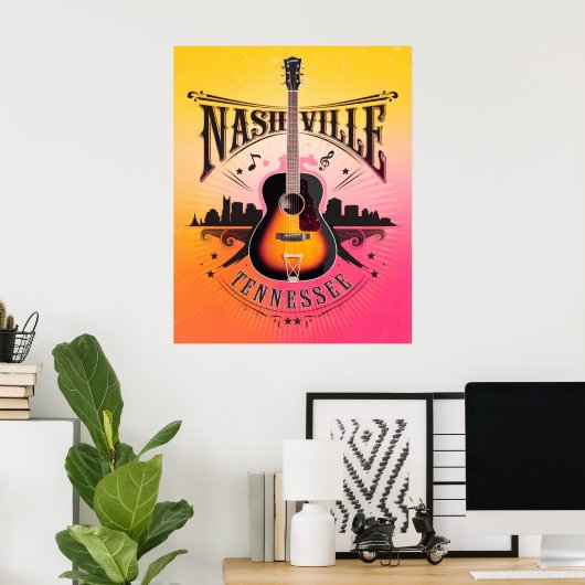 Poster Nashville, TN - Music City USA (Bureau à domicile)