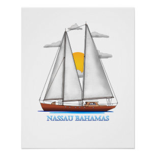 Poster Nassau Bahamas Côté Nautique Voilier Nautique
