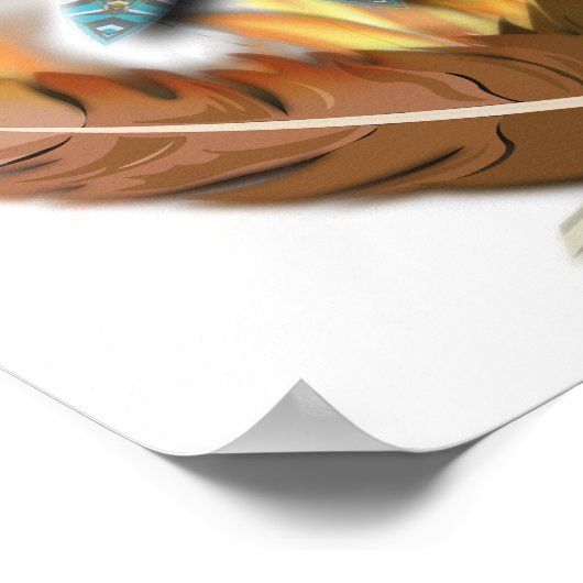 Poster natif plumes de faucon à queue rouge et flammes nu (Coin)