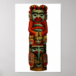 Poster Native American Tribal Indian Totem Pole Spiritual