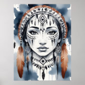 Poster Native American Woman Portrait Feather Headdress (Devant)