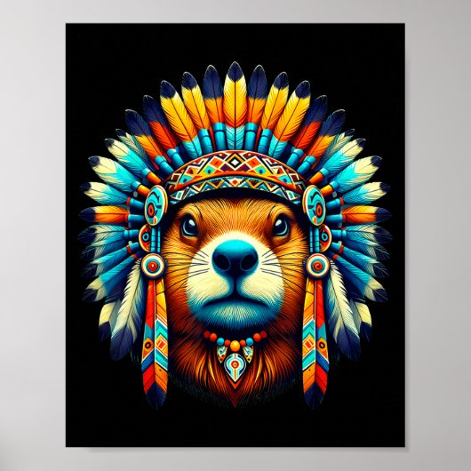 Poster Native Indian Groundhog Native American Indian Fea (Devant)