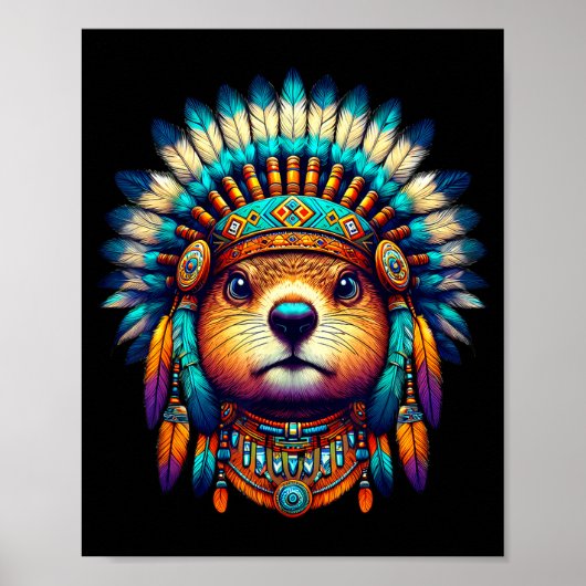 Poster Native Indian Groundhog Native American Indian Fea (Devant)
