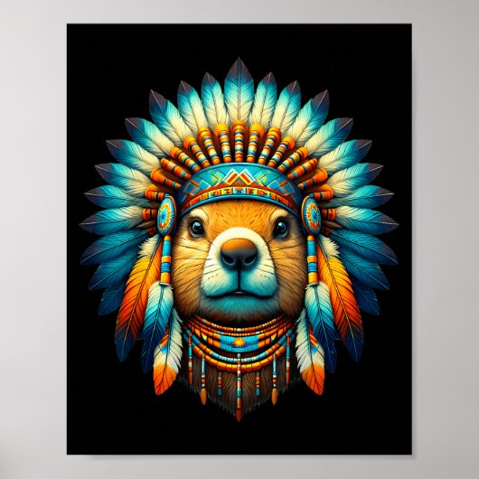Poster Native Indian Groundhog Native American Indian Fea (Devant)