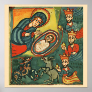 POSTER NATIVITÉ CHRISTMAS PARCHMENT , ADORATION DE MAGI