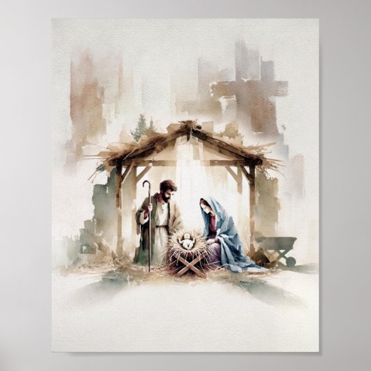 Poster Nativité de Jésus - Aquarelle minimaliste (Devant)