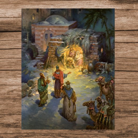 Poster Nativité de Noël Vintage avec Magi Visite