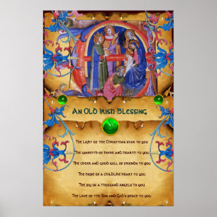 Poster NATIVITÉ Parchemin de la vieille bénédiction de No