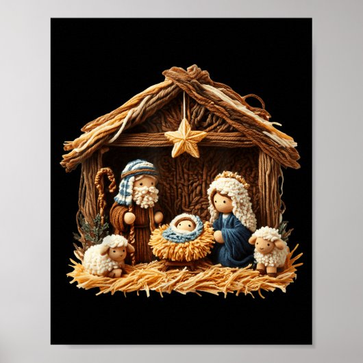 Poster Nativity Scene Faux Yarn Crochet Jesus Christmas R (Devant)