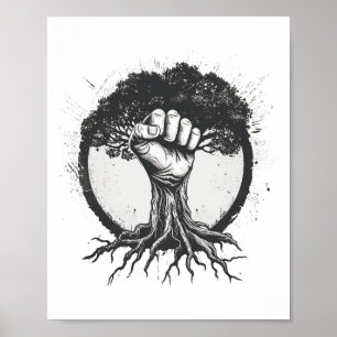 Poster Nature Amateur écologiste Poing Arbre Racines Pâte