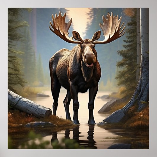 Poster *~* Nature AP49 Fermer Forêt MOOSE Bois (Devant)