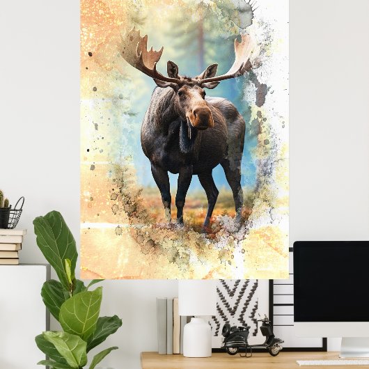 Poster *~* Nature AP49 MOOSE Artsy Forest Peach Parties s (Bureau à domicile)
