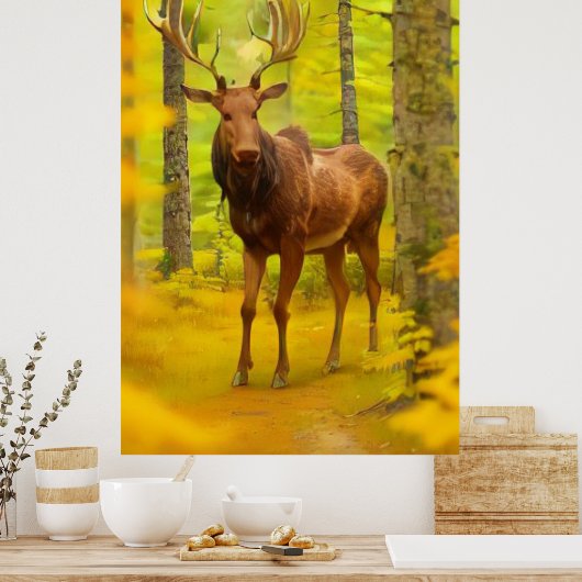 Poster *~* Nature AP49 MOOSE Woods Forêt Chute Jaune (Cuisine)