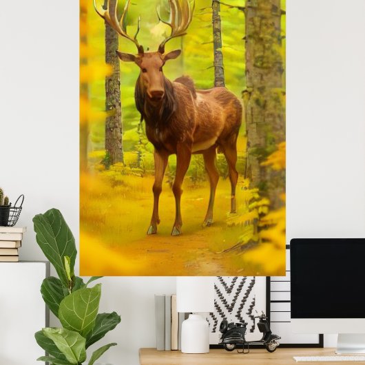 Poster *~* Nature AP49 MOOSE Woods Forêt Chute Jaune (Bureau à domicile)
