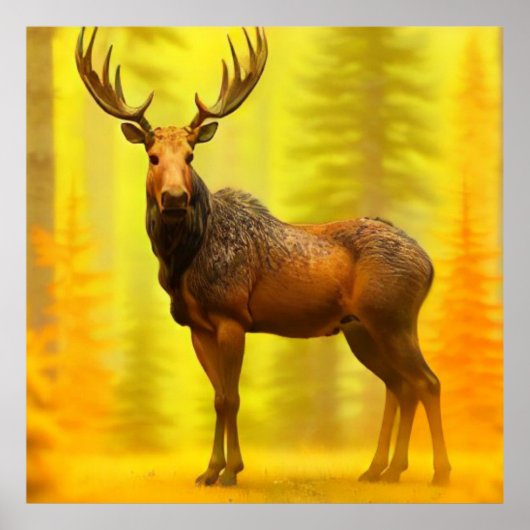 Poster *~* Nature AP49 MOOSE Woods Forêt Chute Soleil Jau (Devant)