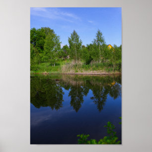Poster Nature Arbres verts Blue Lake Rivière Biélorussie