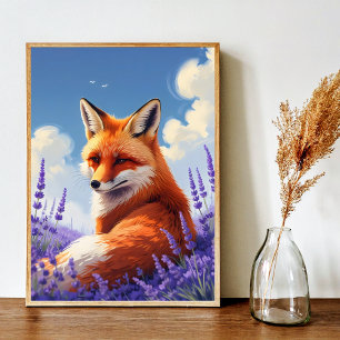 Poster Nature Art Whimsical Fox & Lavender Art