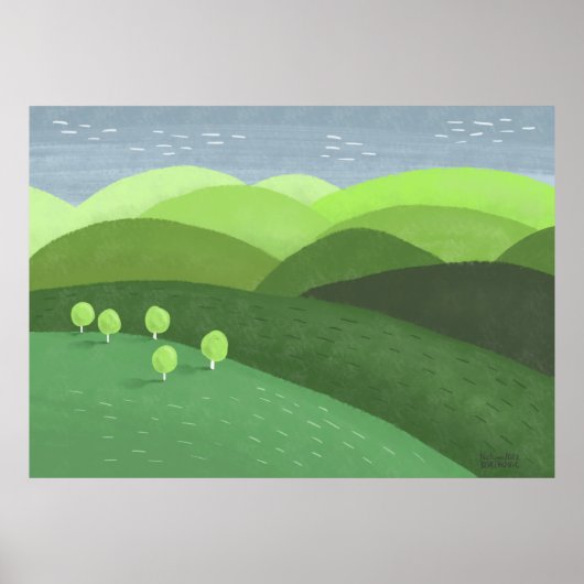 Poster Nature Green Spring Paysage Hills Art original (Devant)