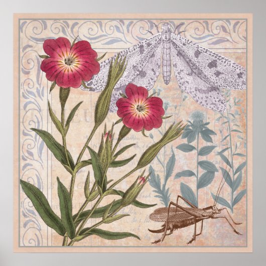 Poster Nature Lover's Wall Art Fleurs sauvages et insecte (Devant)