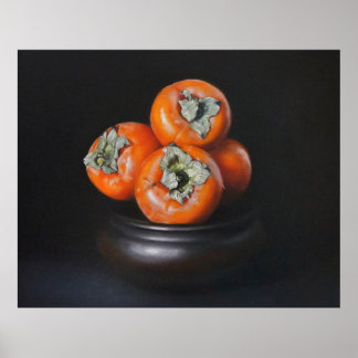 Poster Nature morte avec kakis sur fond noir