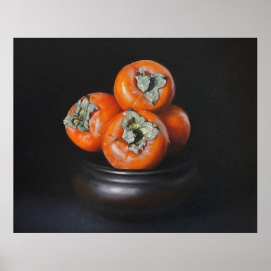 Poster Nature morte avec kakis sur fond noir (Devant)