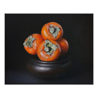 Poster Nature morte avec kakis sur fond noir