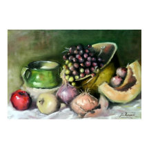 Nature morte d'automne avec fruits et oignons : ar